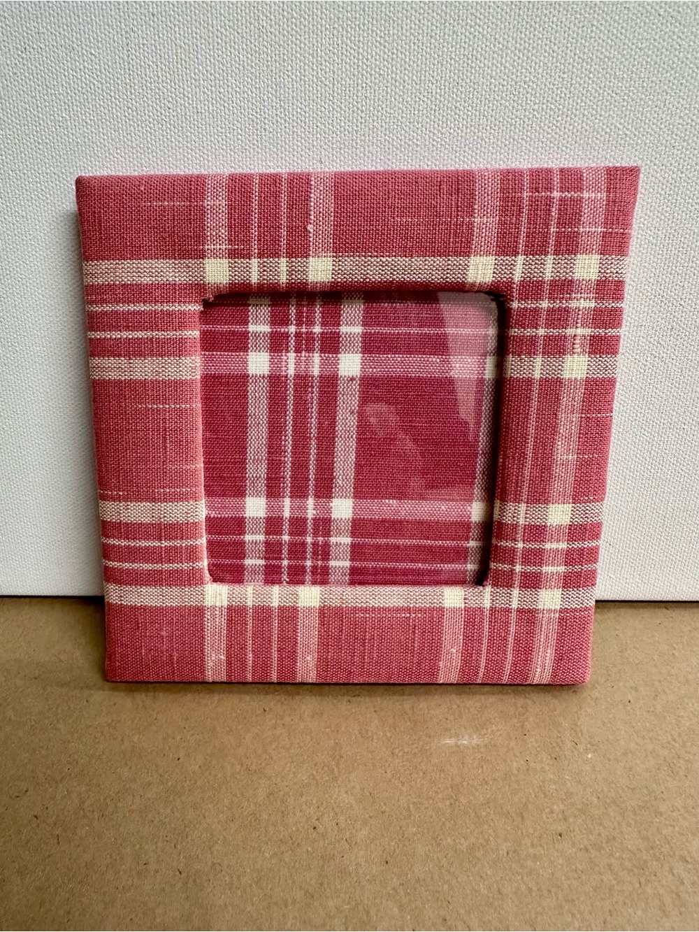 Pink Plaid Fabric Square Photo Frame - Home Accents
